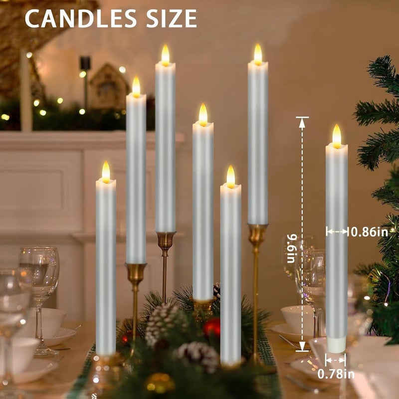 KSWING Upgraded Real Wax LED Flameless Grey Taper Candles with Remote, 6 PCS Candlesticks Battery Operated 3D Flickering - 9.6" Long Realistic Fake Candle Sticks for Home/Wedding/Fireplace Xmas Decor - Image 5